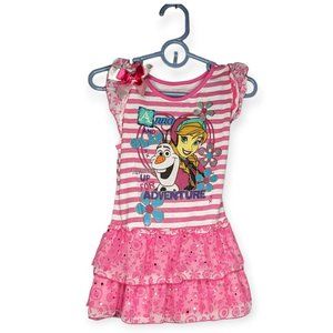 Disney Frozen Anna & Olaf Short Sleeved Pink & White Dress Size 6X